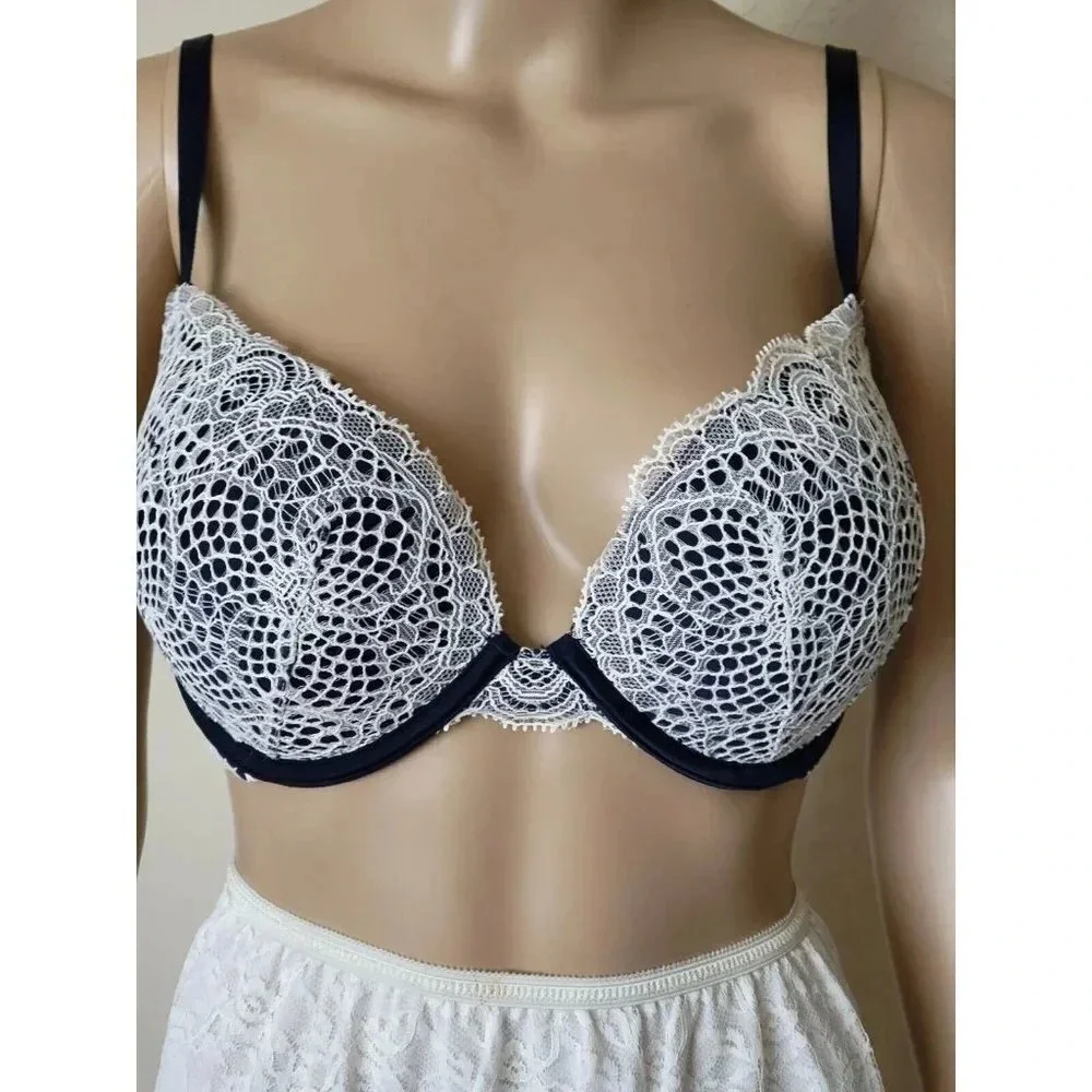 Victoria Secret Bra Women Lace Very Sexy Push Up Underwired navy size 32DDD